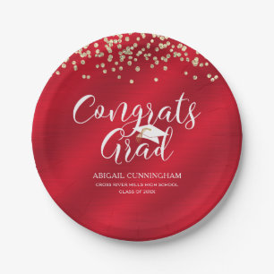 CONGRATS AFSTUDEERDER Red Gold Confetti op maat Papieren Bordje