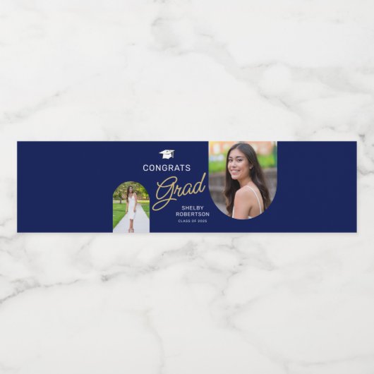 Congrats Afstudeerder Script Modern Arch 2 Foto Waterfles Etiket (Enkel label)