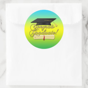 Congrats Afstuderen Diploma Afstuderen pet Kleur Ronde Sticker