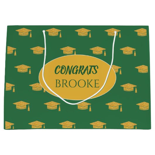 Congrats Grad! Personalized green Gift bag Groot Cadeauzakje (Voorkant)