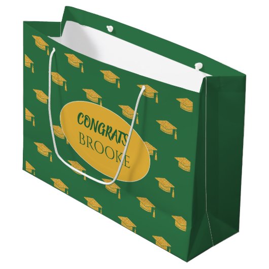 Congrats Grad! Personalized green Gift bag Groot Cadeauzakje (Voorkant Gekanteld)