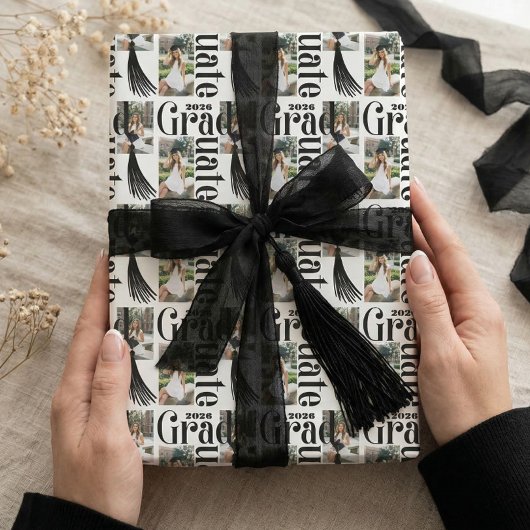 Congrats Grad tassel Photo Collage Class of 2026 Cadeaupapier