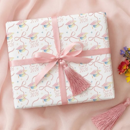 Congrats Grad Watercolour Grad Cap Class of 2026 Inpakpapier Vel