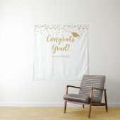 Congrats grad white and gold Backdrop banner Wandkleed (In situ)