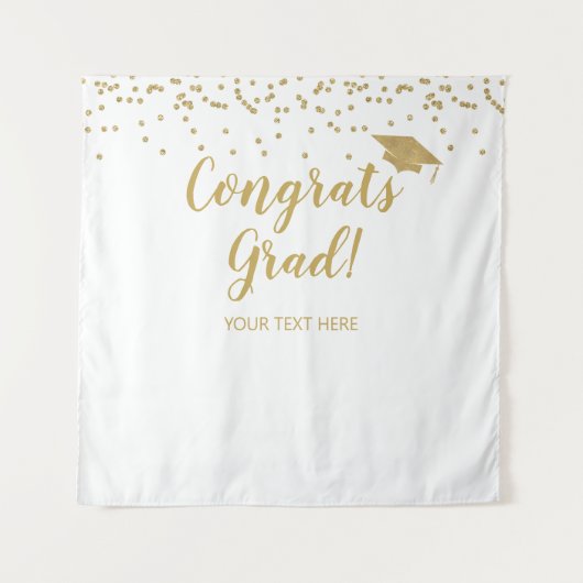 Congrats grad white and gold Backdrop banner Wandkleed (Voorkant)
