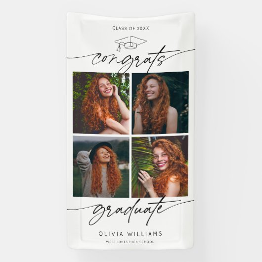 Congrats Graduate Hand Drawn Script Photo Collage Spandoek (Verticaal)