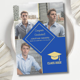 Congrats Graduated Collage 3 Photos Blue Aankondiging
