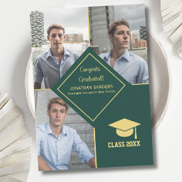 Congrats Graduated Collage 3 Photos for Him Green Aankondiging