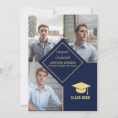 Congrats Graduated Collage 3 Photos for Him Navy Aankondiging (Voorkant)