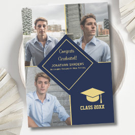 Congrats Graduated Collage 3 Photos for Him Navy Aankondiging
