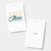 Congrats graduation monogram orange blue 20XX year Badge (Voor- en achterkant)