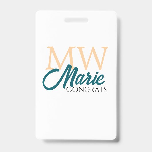 Congrats graduation monogram orange blue 20XX year Badge (Voorzijde)