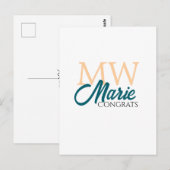 Congrats graduation monogram orange blue 20XX year Briefkaart (Voorkant / Achterkant)