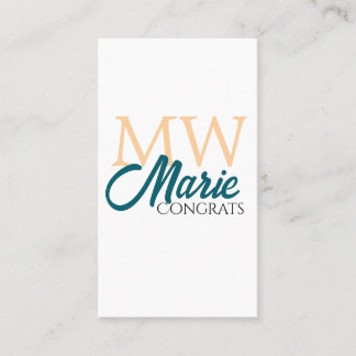 Congrats graduation monogram orange blue 20XX year Visitekaartje