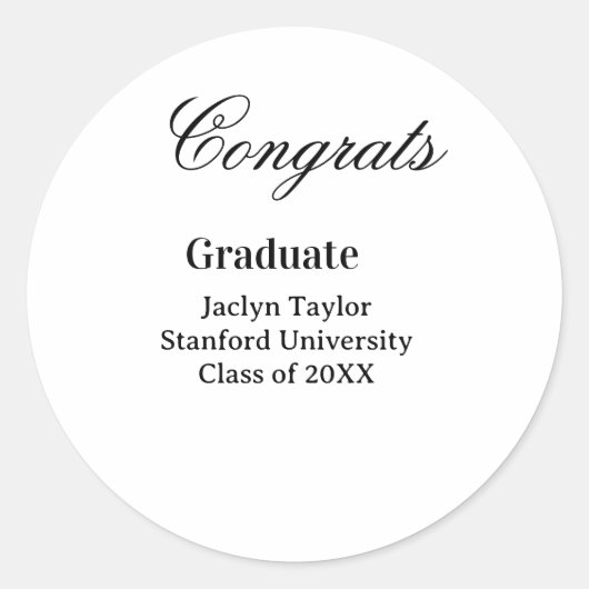 Congrats graduation name university name class of ronde sticker (Voorkant)