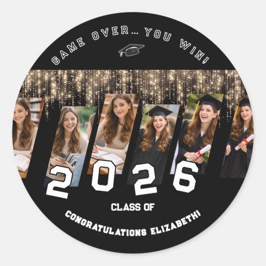 Congrats Name Party Graduation Class Off.. Favor Ronde Sticker (Voorkant)