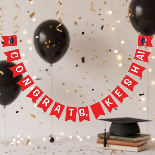 Congrats  Red Graduation Bunting Bann Vlaggetjes