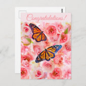Congrats Roze Waterverf Rozen en Vlinders Briefkaart (Voorkant / Achterkant)