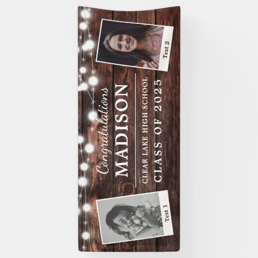 Congrats Rustic Wood String Lights Afstudeerder 2  Spandoek (Verticaal)