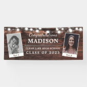 Congrats Rustic Wood String Lights Afstudeerder 2  Spandoek (Horizontaal)