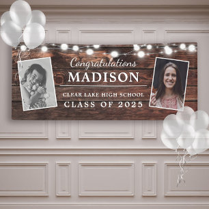 Congrats Rustic Wood String Lights Afstudeerder 2 Spandoek