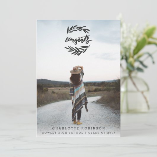 CONGRATS WREATH PORTRAIT-BLACK EN WHITE KAART (Staand voorkant)