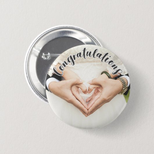CONGRATULATIES Grijze OVERLADTEKST Foto Button Pin (Voorkant /achterkant)