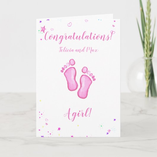 Congratulations a baby girl customizable names kaart (Voorkant)