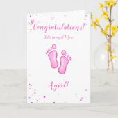 Congratulations a baby girl customizable names kaart (Gele Bloem)