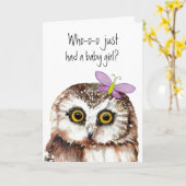 Congratulations Baby Girl Cute Owl Humor Kaart (Gele Bloem)