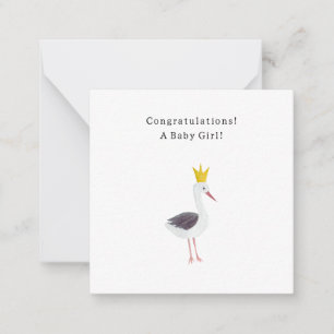 Congratulations Baby Girl Newborn Birth Stork Card Notitiekaartje
