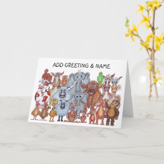 Congratulations Caricature Animals Card Kaart (Gele Bloem)