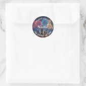 Congratulations Custom Name Fireworks City Skyline Ronde Sticker (Tas)