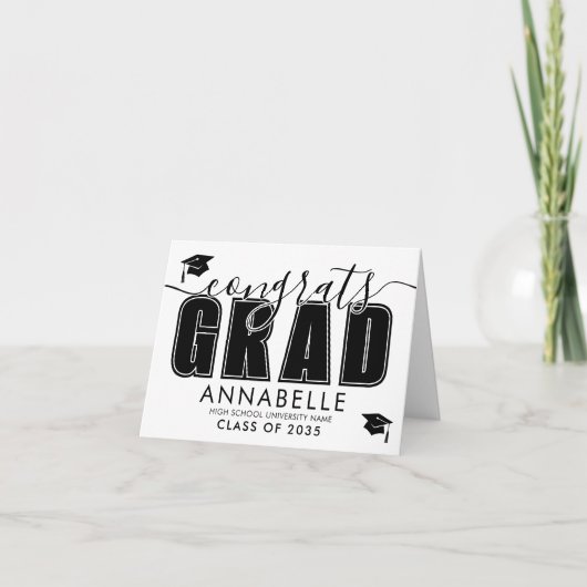 Congratulations Grad Black White Graduation Kaart (Voorkant)