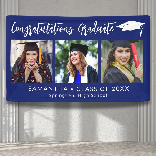 Congratulations Grad Cap Blue 3 Photo Graduation Spandoek