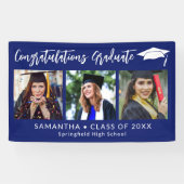 Congratulations Grad Cap Blue 3 Photo Graduation Spandoek (Horizontaal)