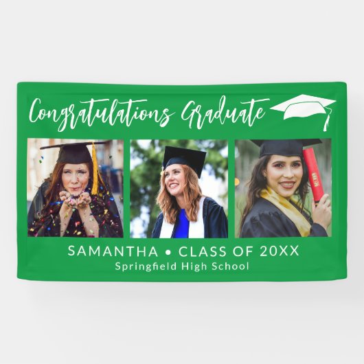Congratulations Grad Cap Green 3 Photo Graduation Spandoek (Horizontaal)
