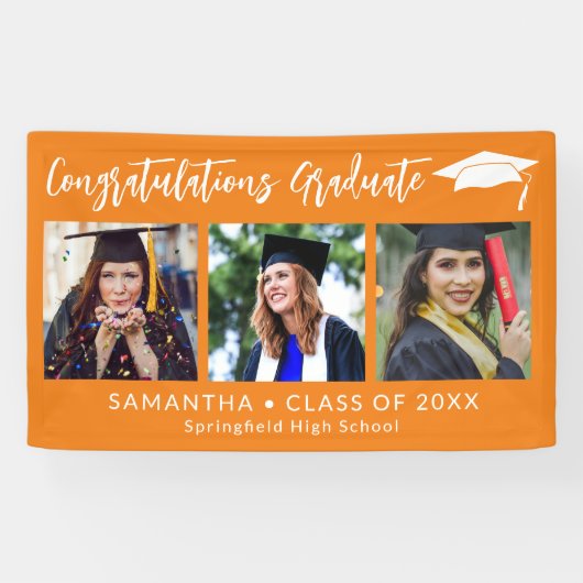 Congratulations Grad Cap Orange 3 Photo Graduation Spandoek (Horizontaal)