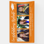 Congratulations Grad Cap Orange 3 Photo Graduation Spandoek (Verticaal)