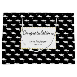 Congratulations Grad Name Black White Graduate Cap Groot Cadeauzakje