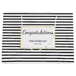 Congratulations Grad's Name Black & White Stripes Groot Cadeauzakje