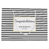 Congratulations Grad's Name Black & White Stripes Groot Cadeauzakje (Achterkant)