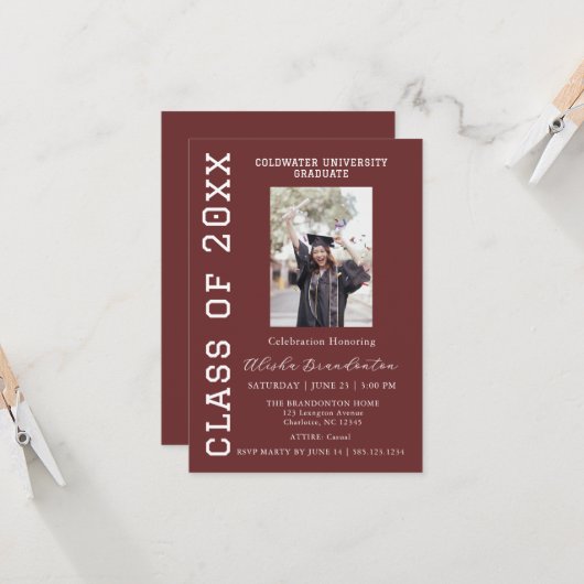 Congratulations Graduate Photo Party Invitation Kaart (Voorkant / Achterkant in situ)