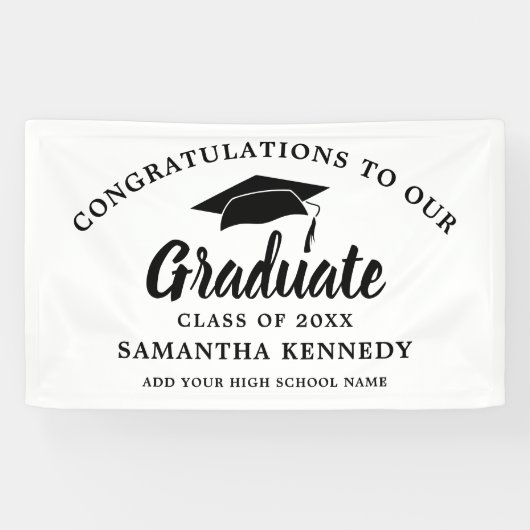 Congratulations Graduate Simple Black And White Spandoek (Horizontaal)