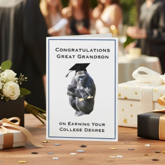 Congratulations GreatGrandson Degree Funny Gorilla Kaart