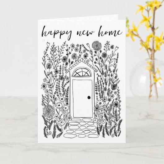 Congratulations Happy New Home Garden Door Custom Kaart (Gele Bloem)