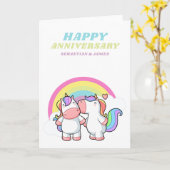 Congratulations Happy Wedding Anniversary Unicorn Kaart (Gele Bloem)
