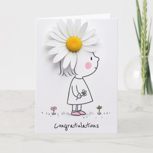 Congratulations Little Girl With a White Daisy Kaart (Voorkant)