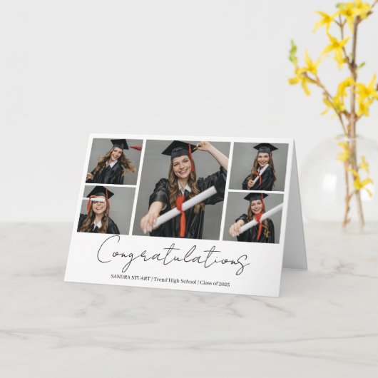 Congratulations Modern Photo Collage Graduate Kaart (Gele Bloem)