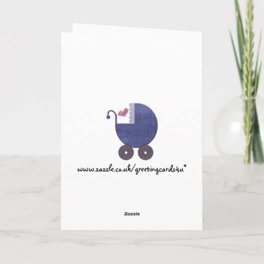 Congratulations New Baby Boy with Blue Pram Art Kaart (Achterkant)